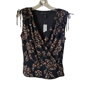 White House Black Market Floral Wrap V Neck Sleeveless Top Blouse XS